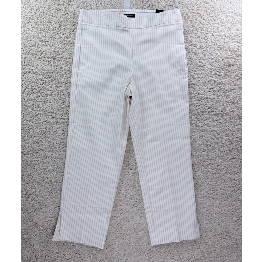 Counterparts Crop Pants Women Size S White Tan Stripe New Super Stretch Mid Rise